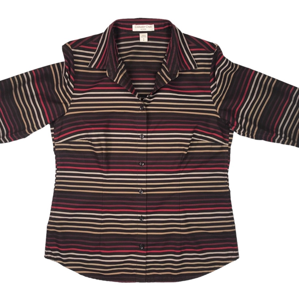 🎈SALE Coldwater Creek Classic Striped Blouse Size S No Iron Fitted Autumn Fall - Picture 7 of 15